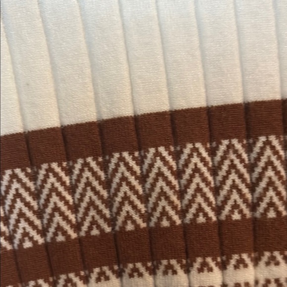 Cozy Brown and Cream Cowl Neck Sweater with Ribbed Knit - Picture 3 of 3